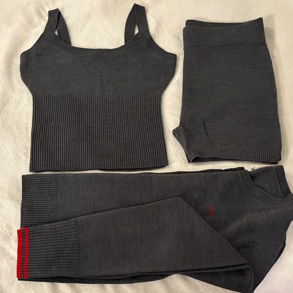 Frankie’s bikinis X PINK sweater three piece set cardigan tank top shorts size M